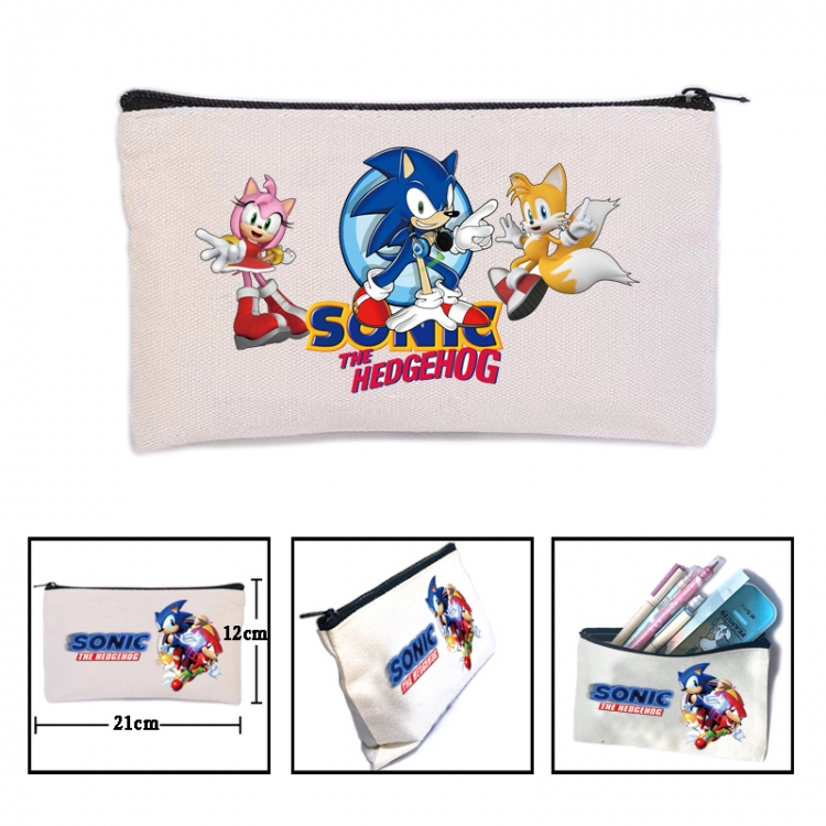 Sonic The Hedgehog Anime canvas minimalist printed pencil case storage bag 21X12cm