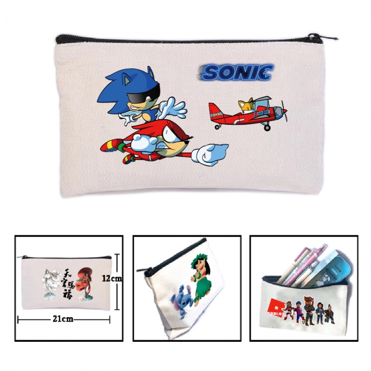 Sonic The Hedgehog Anime canvas minimalist printed pencil case storage bag 21X12cm