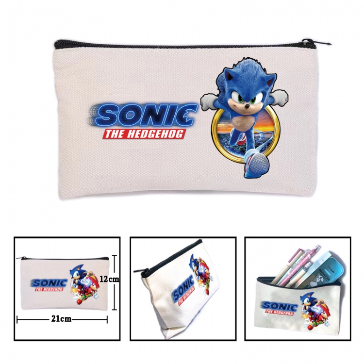 Sonic The Hedgehog Anime canvas minimalist printed pencil case storage bag 21X12cm