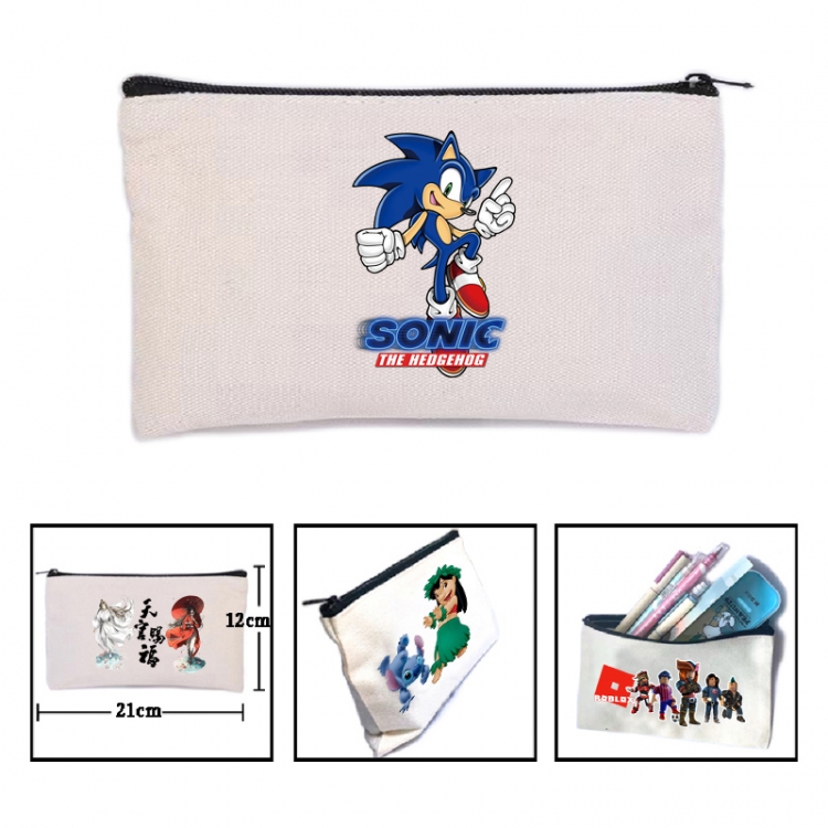 Sonic The Hedgehog Anime canvas minimalist printed pencil case storage bag 21X12cm