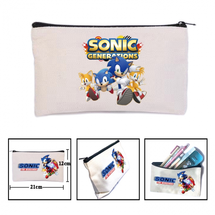 Sonic The Hedgehog Anime canvas minimalist printed pencil case storage bag 21X12cm