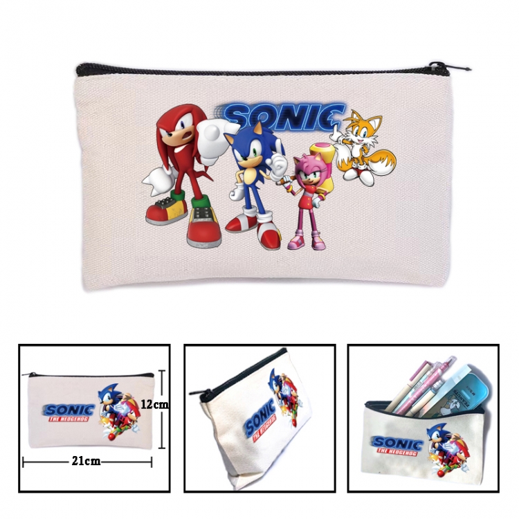 Sonic The Hedgehog Anime canvas minimalist printed pencil case storage bag 21X12cm