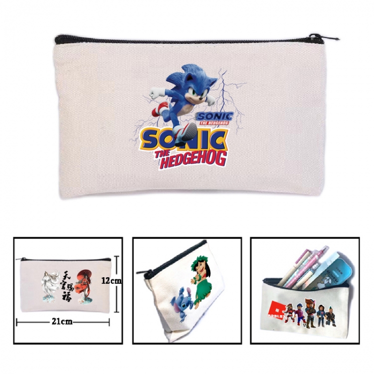 Sonic The Hedgehog Anime canvas minimalist printed pencil case storage bag 21X12cm