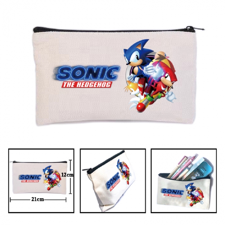 Sonic The Hedgehog Anime canvas minimalist printed pencil case storage bag 21X12cm