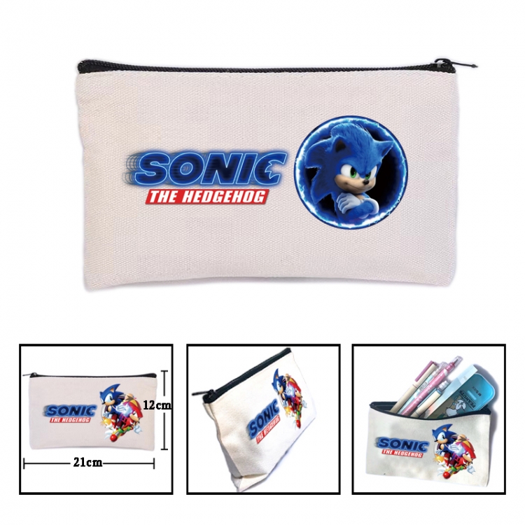 Sonic The Hedgehog Anime canvas minimalist printed pencil case storage bag 21X12cm