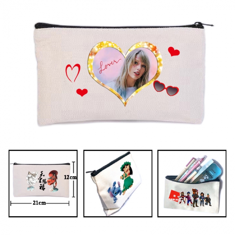 Taylor Swift Anime canvas minimalist printed pencil case storage bag 21X12cm