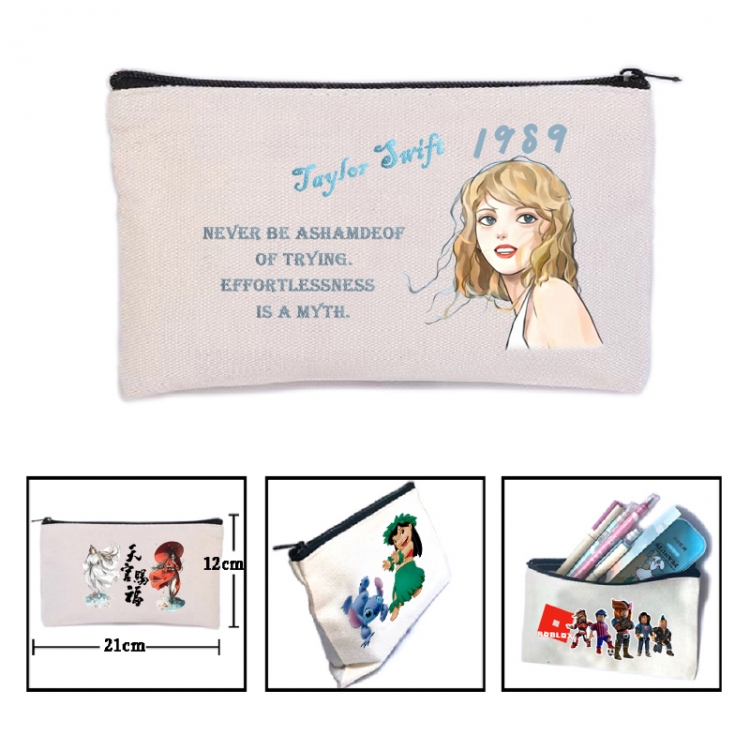 Taylor Swift Anime canvas minimalist printed pencil case storage bag 21X12cm