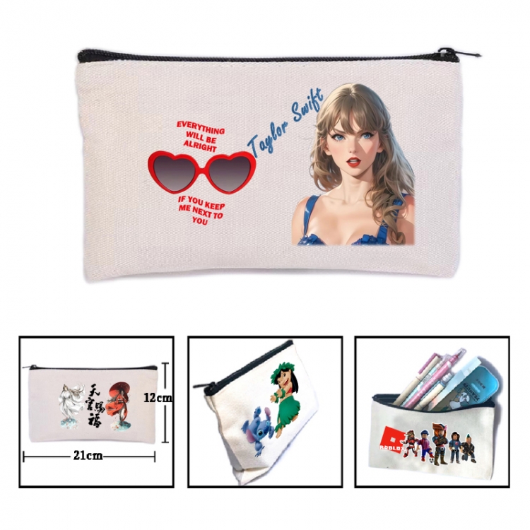 Taylor Swift Anime canvas minimalist printed pencil case storage bag 21X12cm