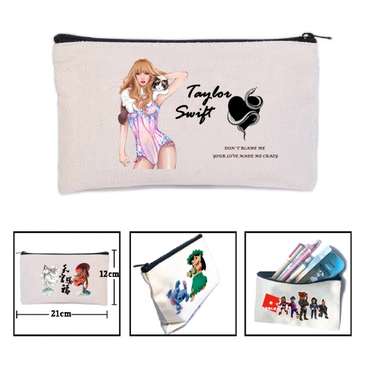 Taylor Swift Anime canvas minimalist printed pencil case storage bag 21X12cm