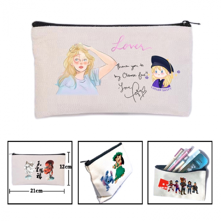 Taylor Swift Anime canvas minimalist printed pencil case storage bag 21X12cm