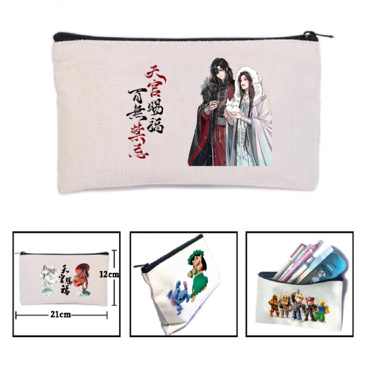 Heavenly Official Blessing Anime canvas minimalist printed pencil case storage bag 21X12cm