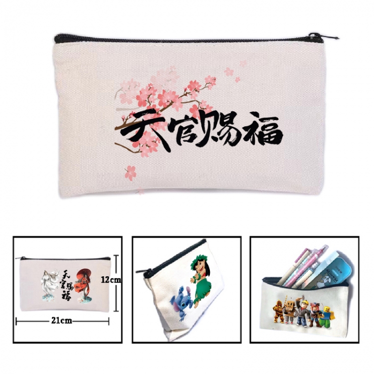 Heavenly Official Blessing Anime canvas minimalist printed pencil case storage bag 21X12cm