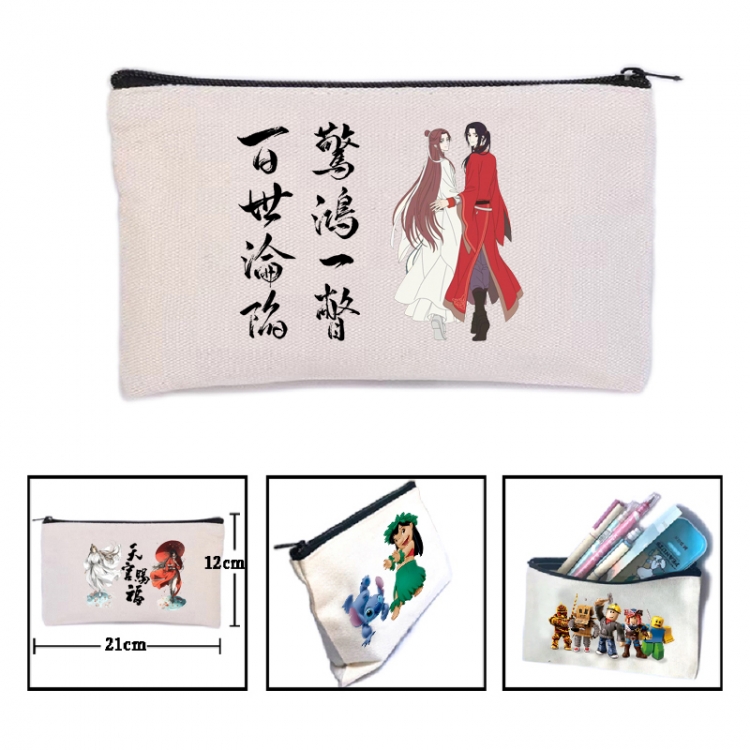 Heavenly Official Blessing Anime canvas minimalist printed pencil case storage bag 21X12cm