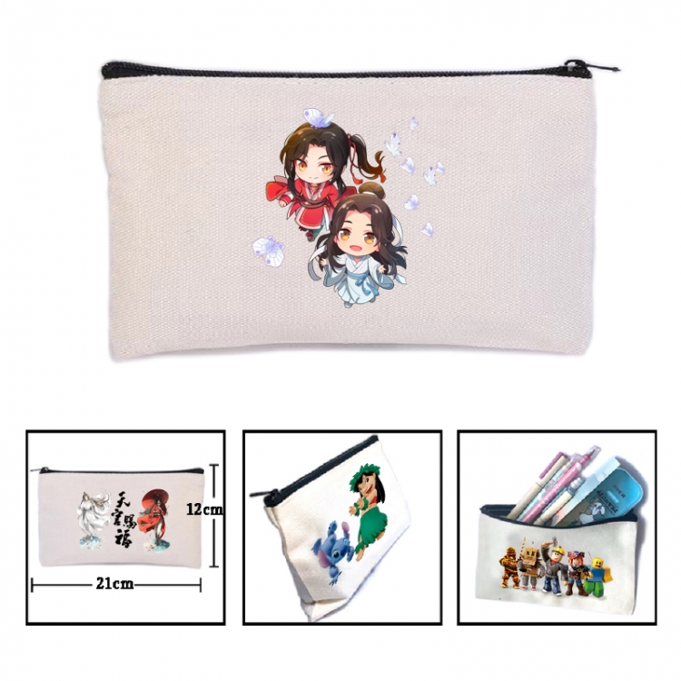 Heavenly Official Blessing Anime canvas minimalist printed pencil case storage bag 21X12cm