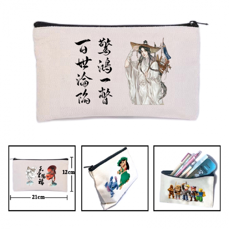 Heavenly Official Blessing Anime canvas minimalist printed pencil case storage bag 21X12cm