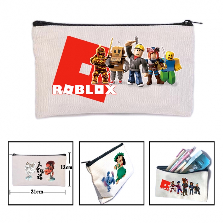 Roblox Anime canvas minimalist printed pencil case storage bag 21X12cm