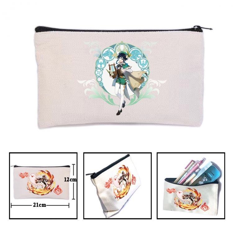 Genshin Impact Anime canvas minimalist printed pencil case storage bag 21X12cm