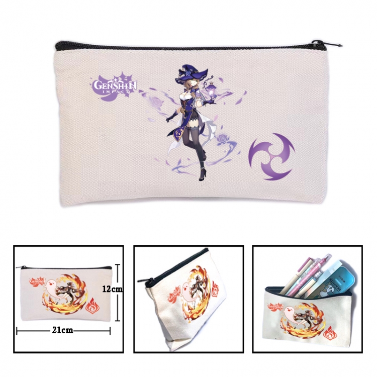 Genshin Impact Anime canvas minimalist printed pencil case storage bag 21X12cm