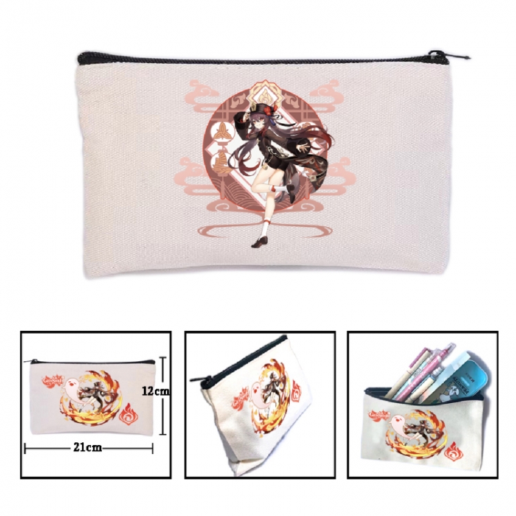 Genshin Impact Anime canvas minimalist printed pencil case storage bag 21X12cm