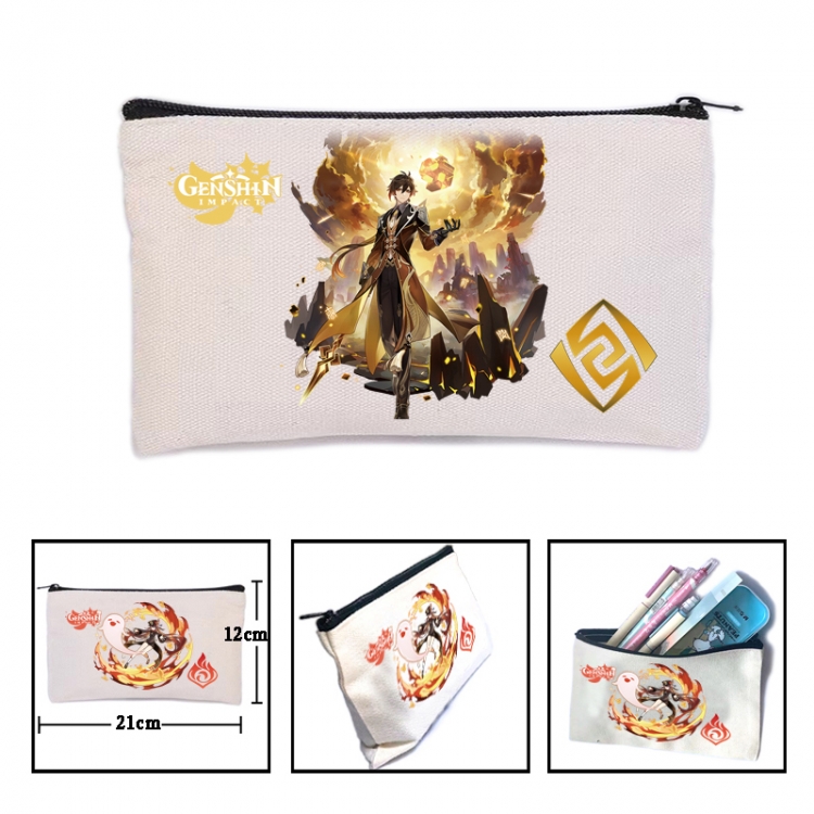 Genshin Impact Anime canvas minimalist printed pencil case storage bag 21X12cm