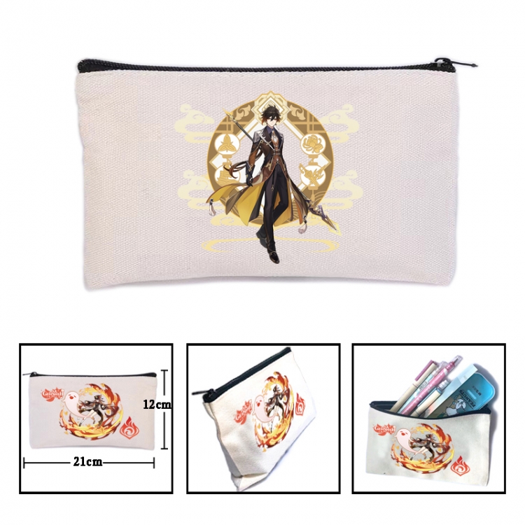 Genshin Impact Anime canvas minimalist printed pencil case storage bag 21X12cm