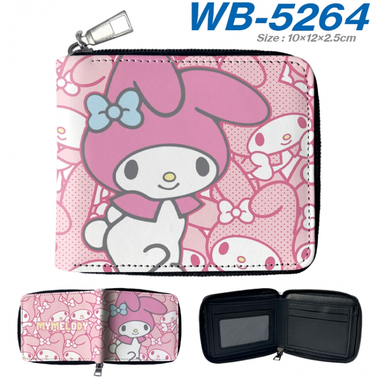 sanrio Anime color short full zip folding wallet 10x12x2.5cm