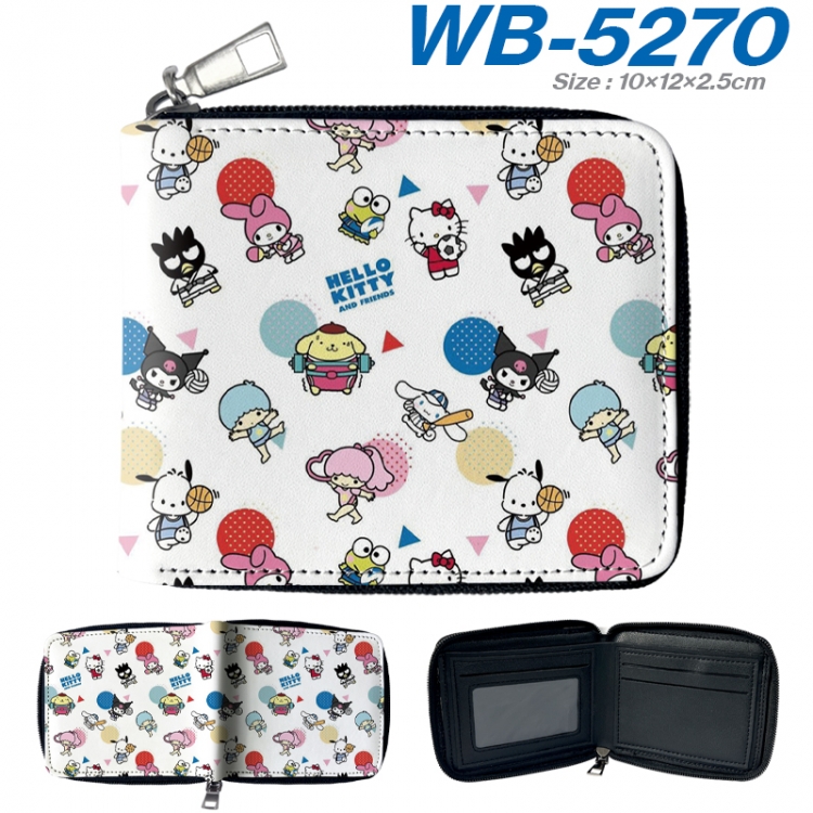 sanrio Anime color short full zip folding wallet 10x12x2.5cm