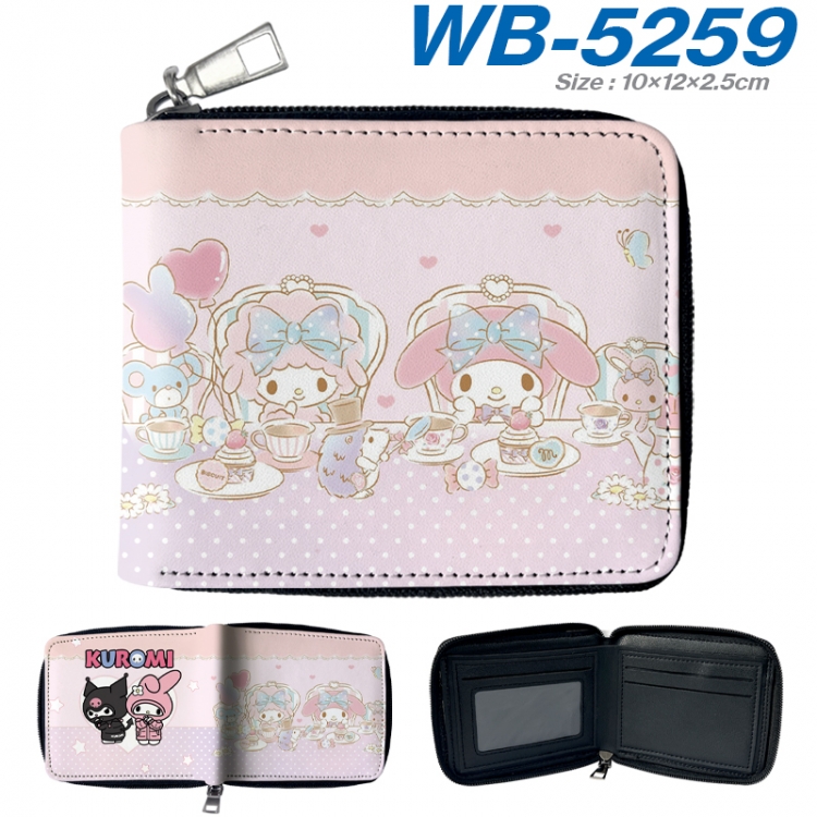 sanrio Anime color short full zip folding wallet 10x12x2.5cm