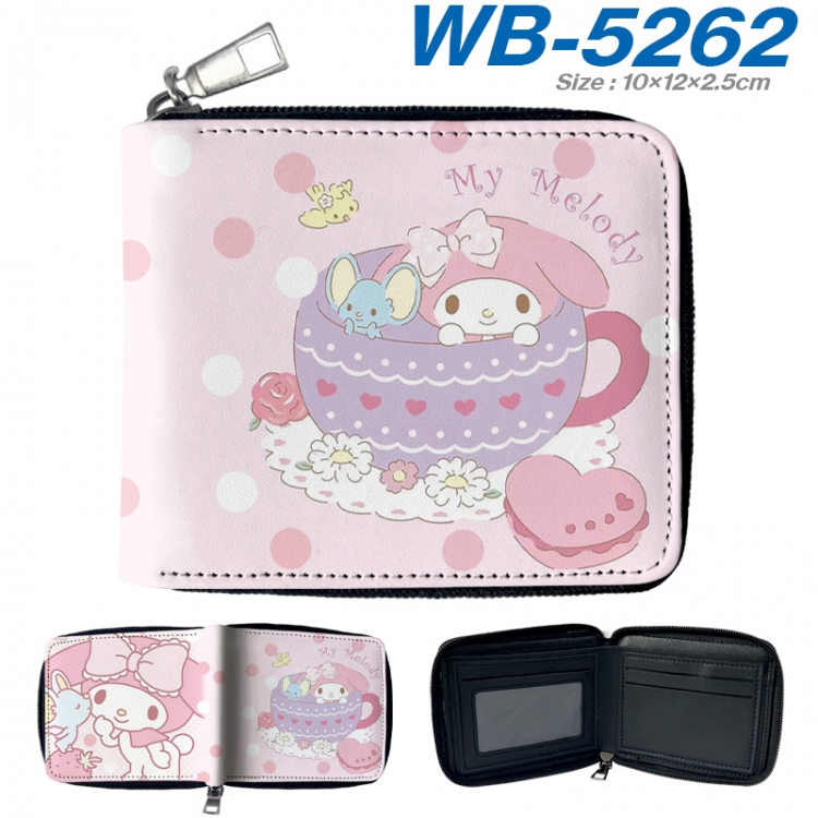 sanrio Anime color short full zip folding wallet 10x12x2.5cm