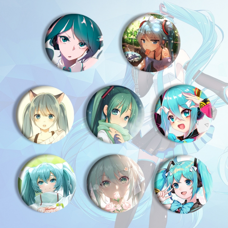 Hatsune Miku Anime tinplate brooch badge a set of 8