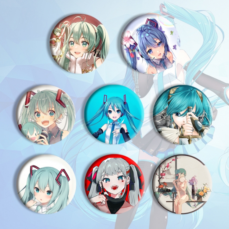 Hatsune Miku Anime tinplate brooch badge a set of 8