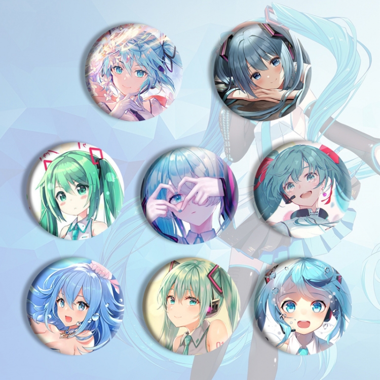 Hatsune Miku Anime tinplate brooch badge a set of 8