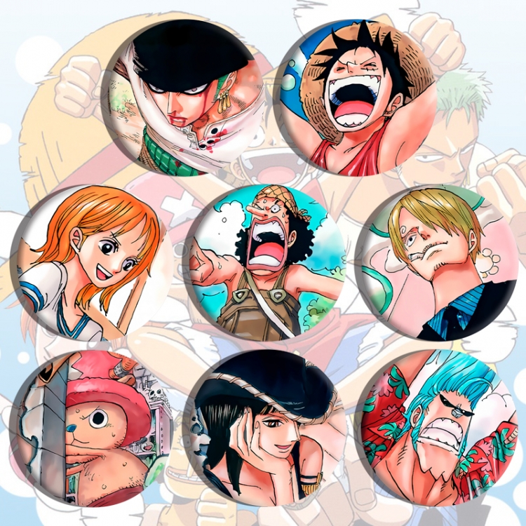 One Piece Anime tinplate brooch badge a set of 8