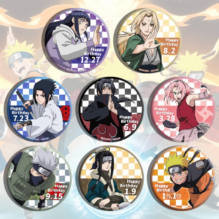 Naruto Anime tinplate brooch badge a set of 8