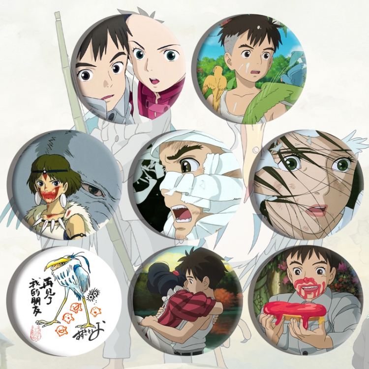 The Boy and the Heron  Anime tinplate brooch badge a set of 8