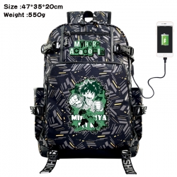 My Hero Academia Anime data cable camouflage print USB backpack schoolbag 47x35x20cm