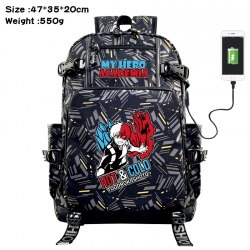 My Hero Academia Anime data cable camouflage print USB backpack schoolbag 47x35x20cm