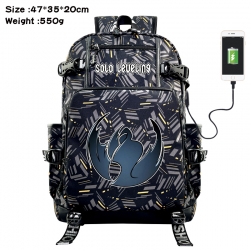 Solo Leveling Anime data cable camouflage print USB backpack schoolbag 47x35x20cm