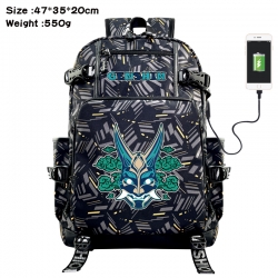 Genshin Impact  Anime data cable camouflage print USB backpack schoolbag 47x35x20cm