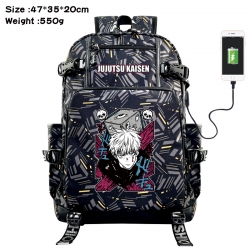 Jujutsu Kaisen Anime data cable camouflage print USB backpack schoolbag 47x35x20cm