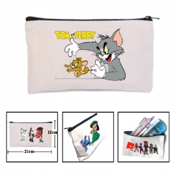 Tom and Jerry Anime canvas minimalist printed pencil case storage bag 21X12cm