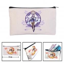 Genshin Impact Anime canvas minimalist printed pencil case storage bag 21X12cm