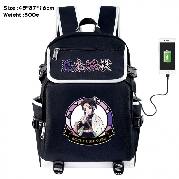 Demon Slayer Kimets Anime Flip Data Cable USB Backpack School Bag 45X37X16CM
