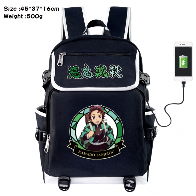 Demon Slayer Kimets Anime Flip Data Cable USB Backpack School Bag 45X37X16CM