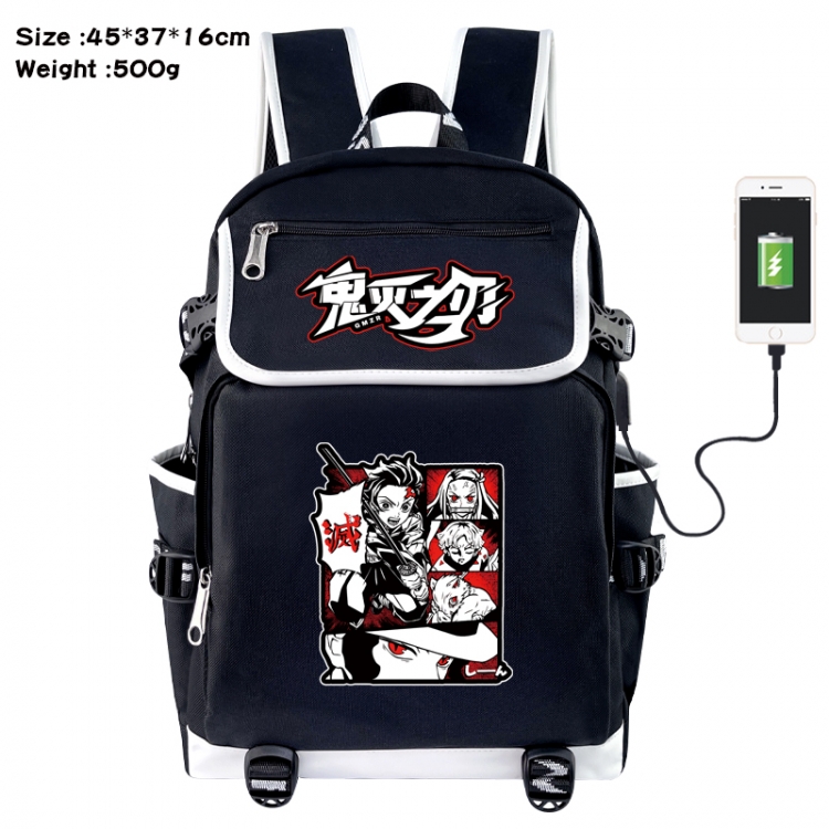 Demon Slayer Kimets Anime Flip Data Cable USB Backpack School Bag 45X37X16CM