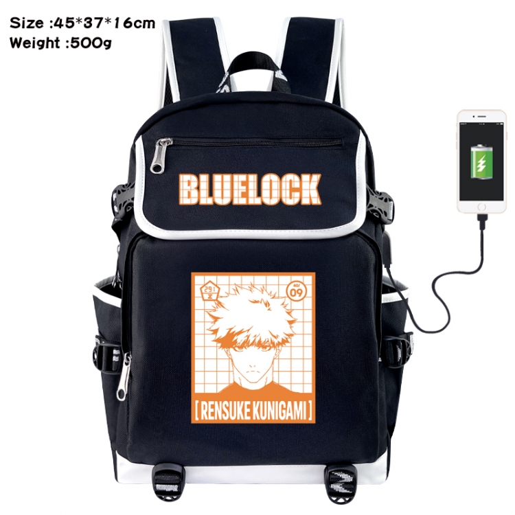 BLUE LOCK Anime Flip Data Cable USB Backpack School Bag 45X37X16CM