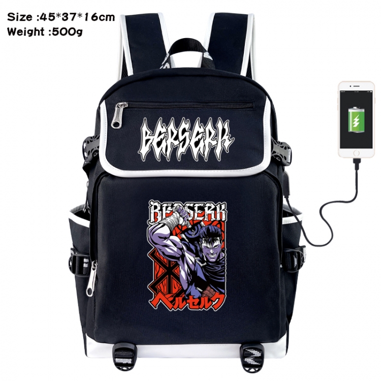 Berserk Anime Flip Data Cable USB Backpack School Bag 45X37X16CM