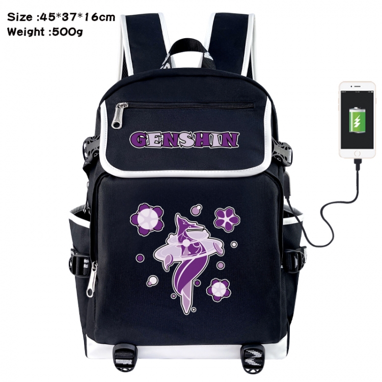 Genshin Impact Anime Flip Data Cable USB Backpack School Bag 45X37X16CM