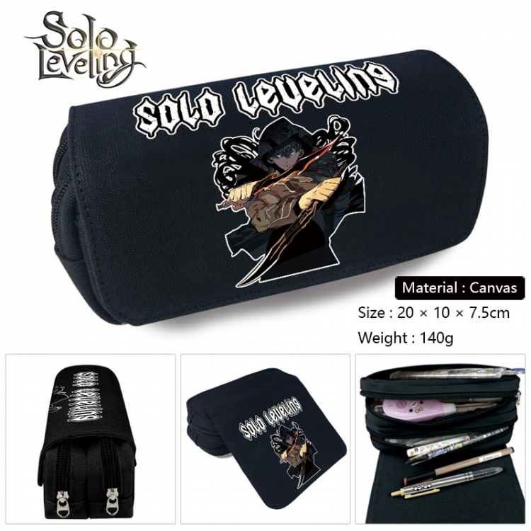 Solo Leveling:Arise Anime Multi-Function Double Zipper Canvas Cosmetic Bag Pen Case 20x10x7.5cm