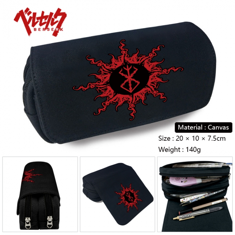 Berserk Anime Multi-Function Double Zipper Canvas Cosmetic Bag Pen Case 20x10x7.5cm